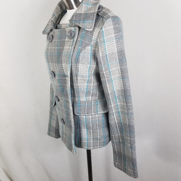 Maurices Button Front Multicolor Plaid Wool Hooded - Picture 6 of 8